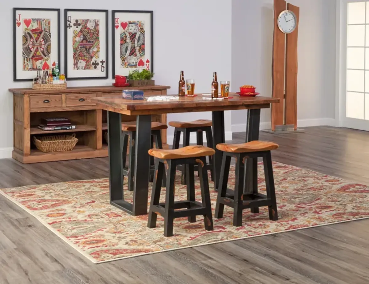 Twin Ports Bar Table With 4 Saddle Seat Stools