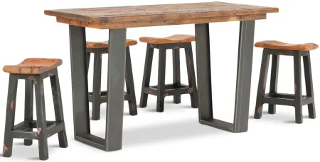 Twin Ports Bar Table With 4 Saddle Seat Stools