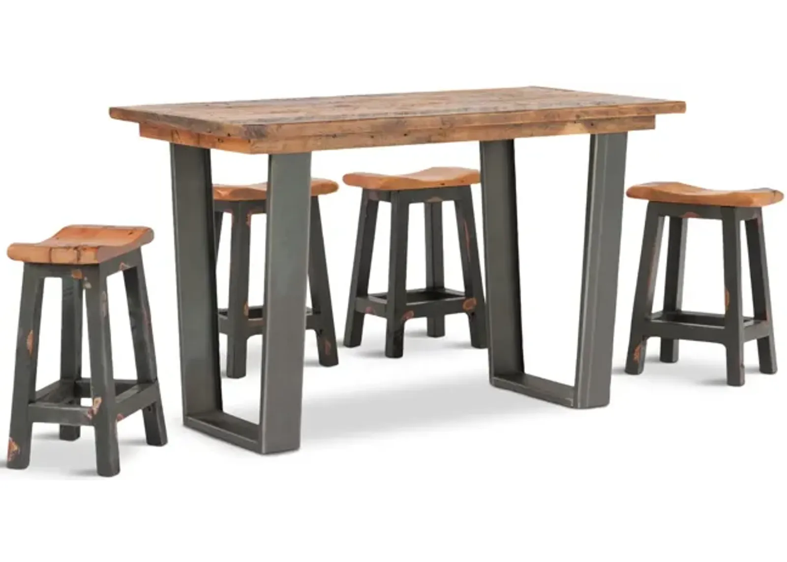 Twin Ports Bar Table With 4 Saddle Seat Stools