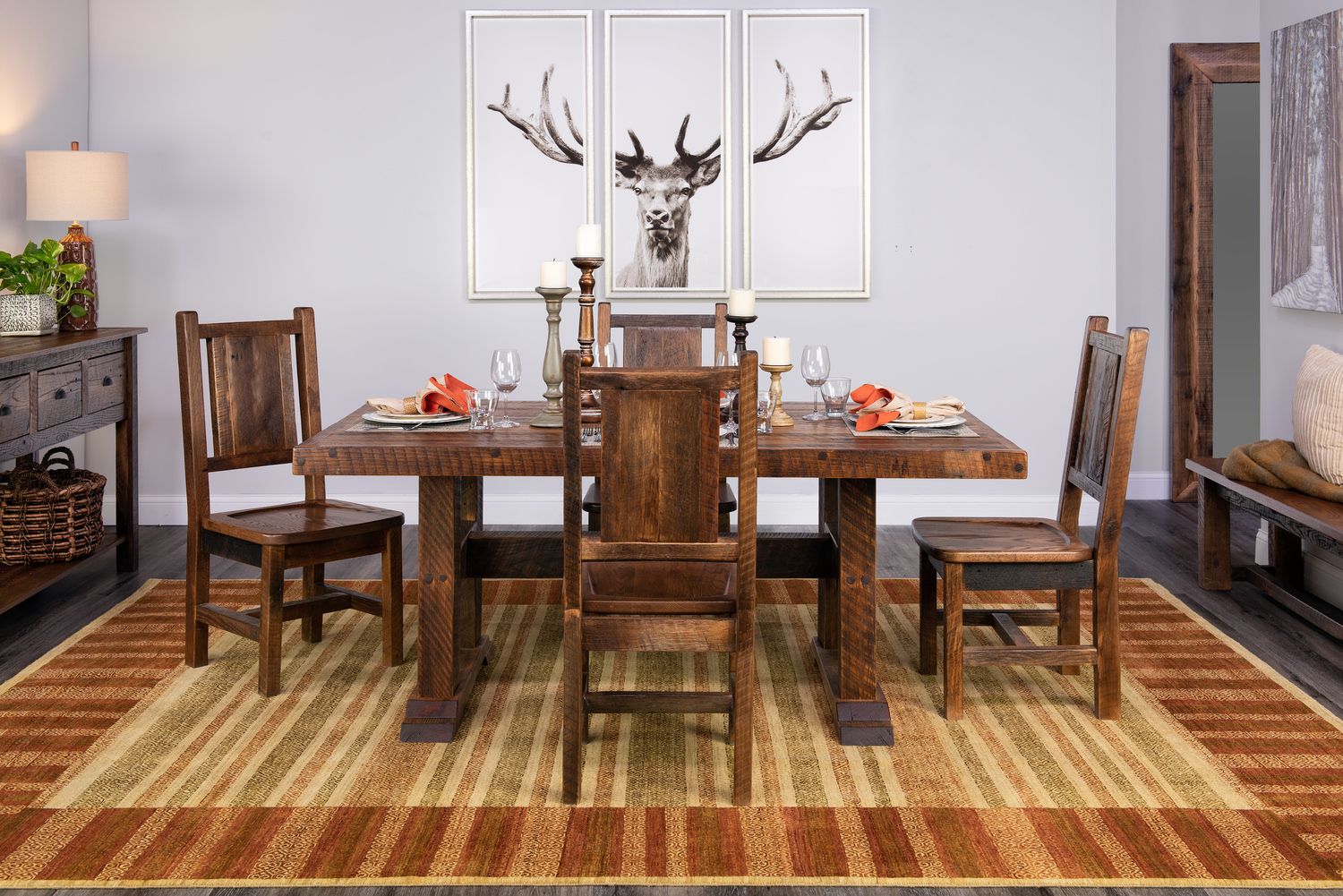 Lodge Barnwood Artisan Table with 4 Wooden Side Chairs