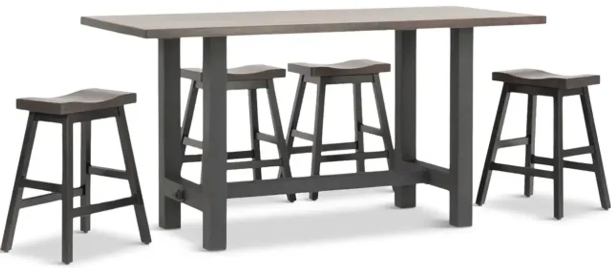 Boulder Creek Pub Table With 4 Saddle Seat Stools