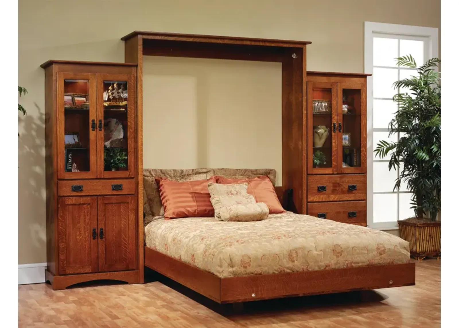 Mission Queen Wall Bed With Cabinets