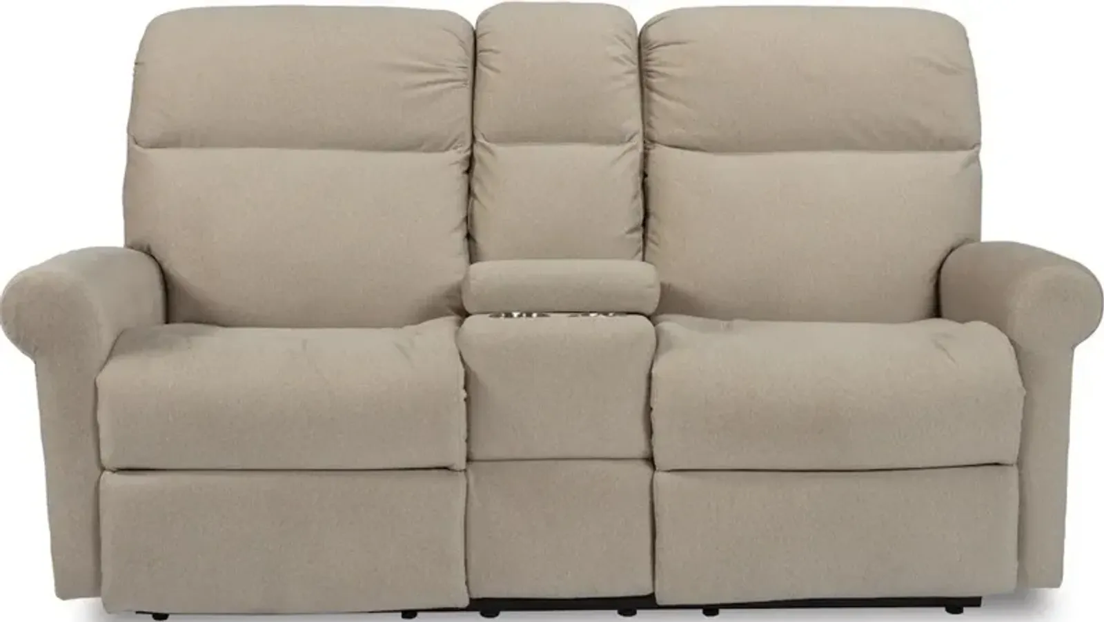 Flexsteel Davis Oat Power Reclining Loveseat with Console & Power Headrests