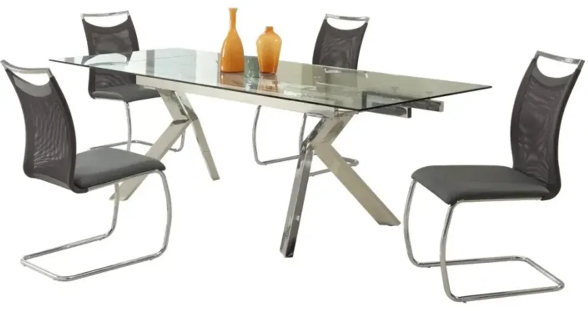 Chintaly Ella Contemporary Dining Set with Extendable Table & 4 Cantilever Mesh Chairs