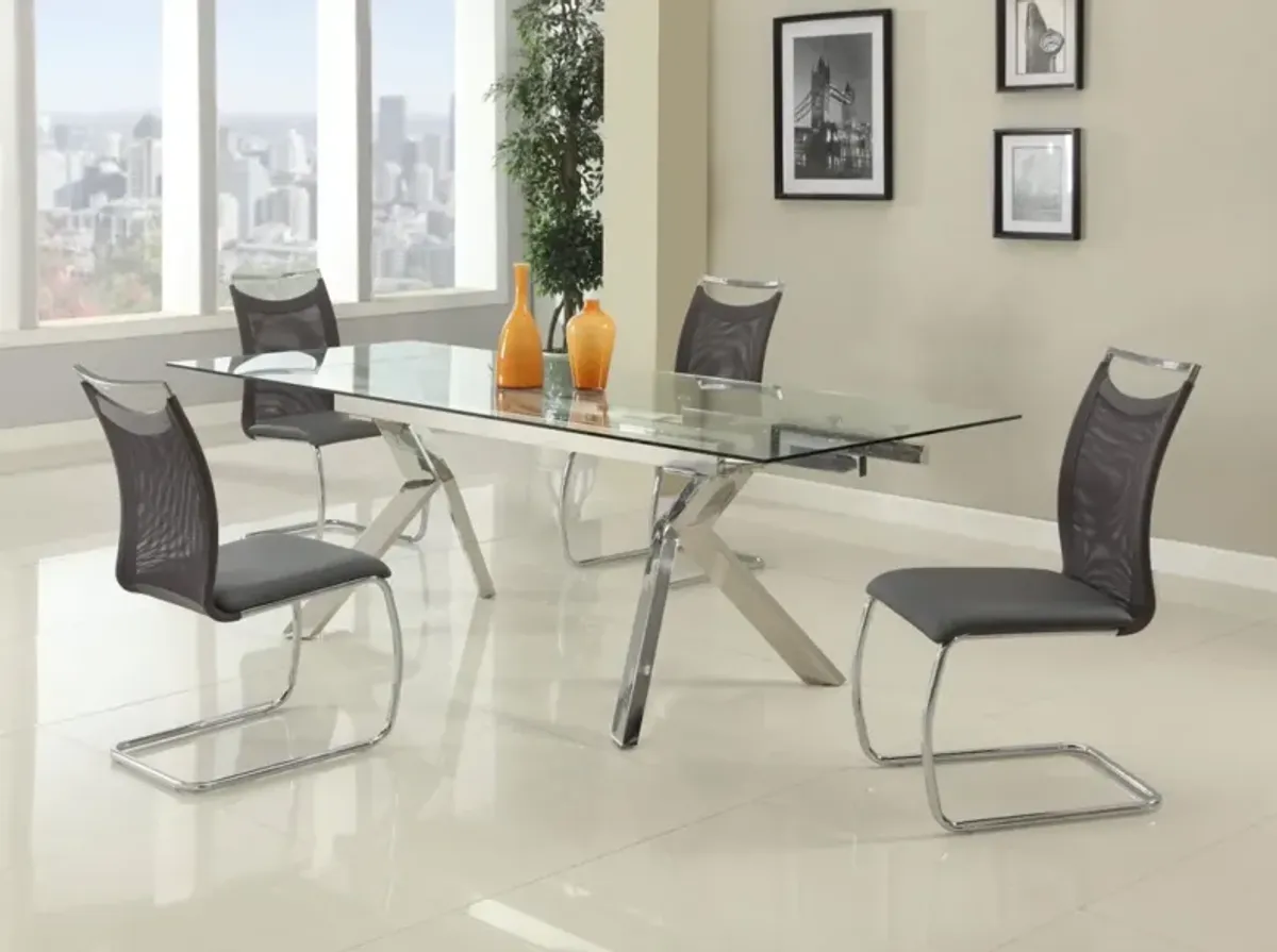 Chintaly Ella Contemporary Dining Set with Extendable Table & 4 Cantilever Mesh Chairs