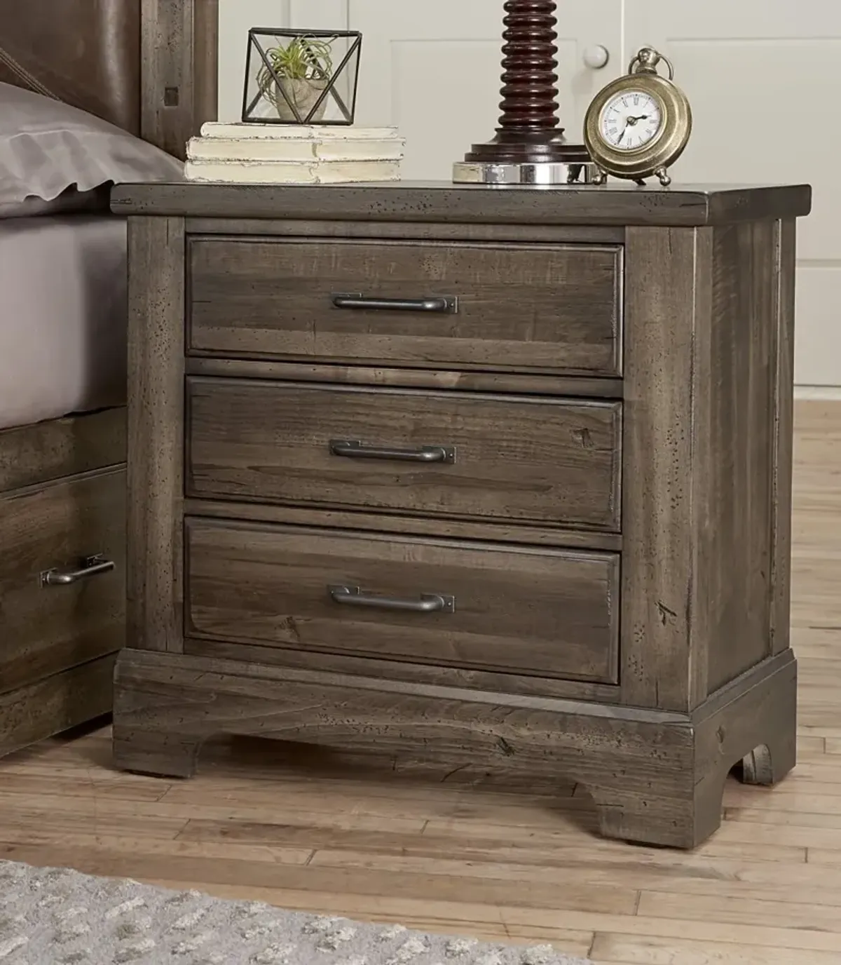 Vaughan-Bassett Cool Rustic Mink 3-Drawer Nightstand