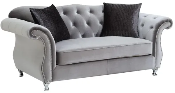 Frostine Upholstered Rolled Arm Tufted Loveseat Silver