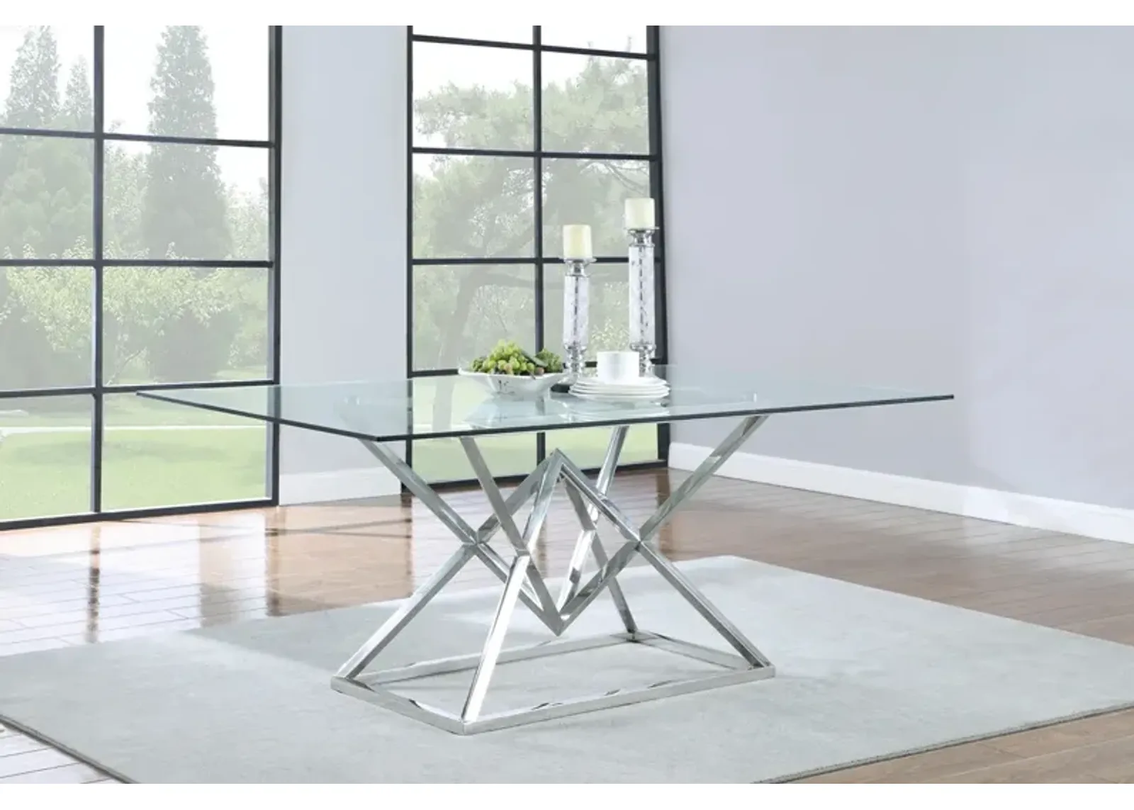 Beaufort Rectangular 71 Inch Glass Top Dining Table Chrome