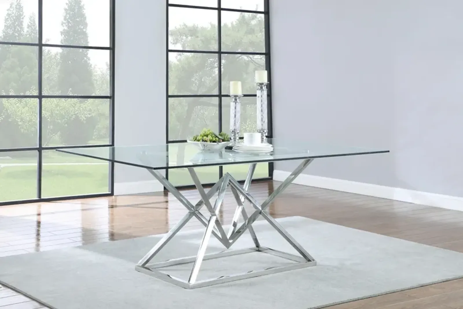 Coaster Beaufort Rectangular 71 Inch Glass Top Dining Table Chrome