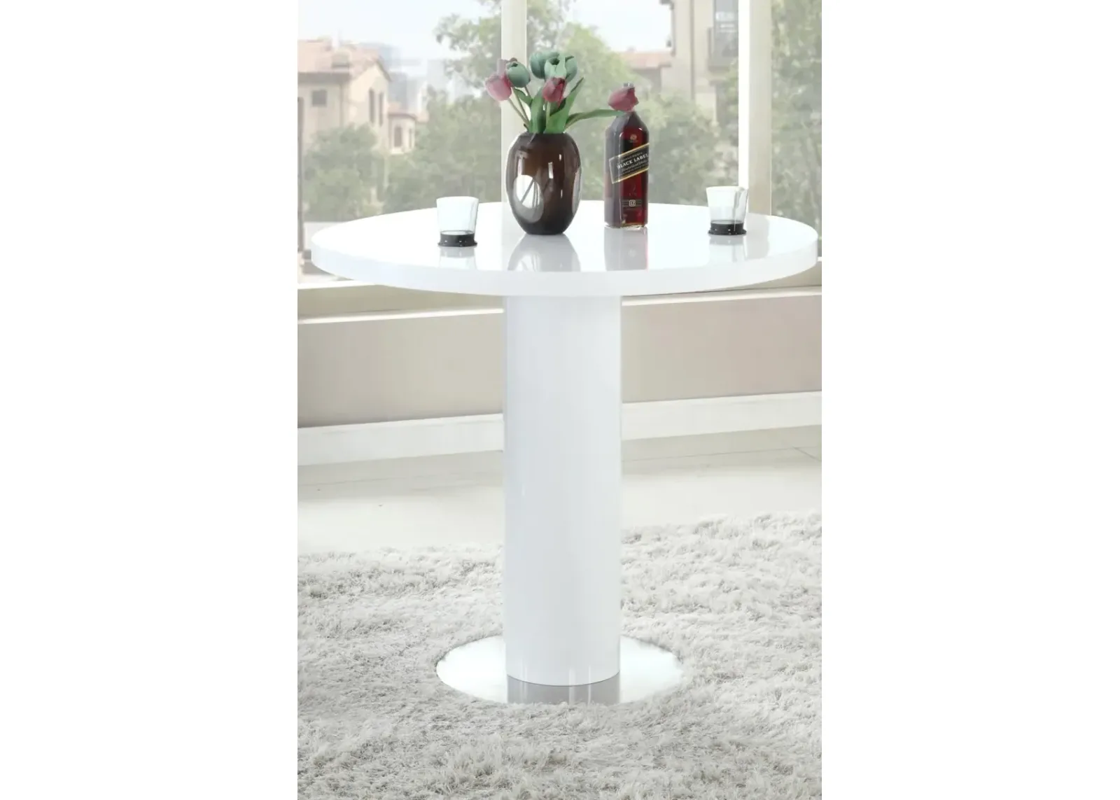 Chintaly Murray Contemporary Round All-Wood Gloss White Counter-Height Table