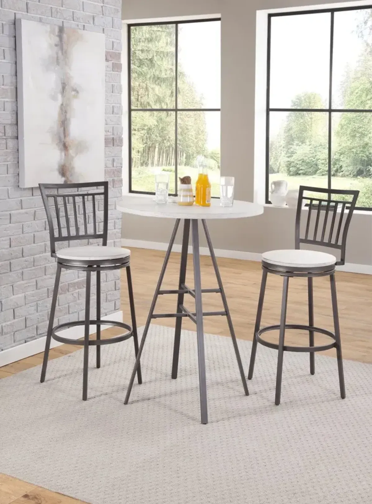 American Woodcrafters Filmore Stool with Back Metal Frame in Slate Grey with White Oak Seat