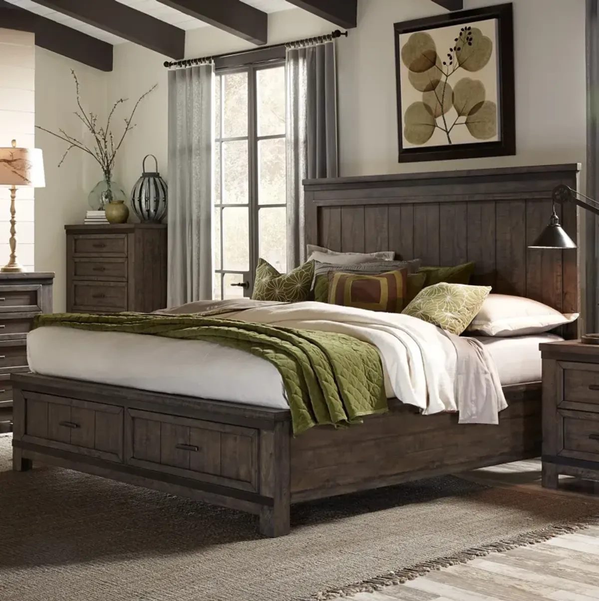 Liberty Furniture Thornwood Hills Rock Beaten Gray King Storage Bed