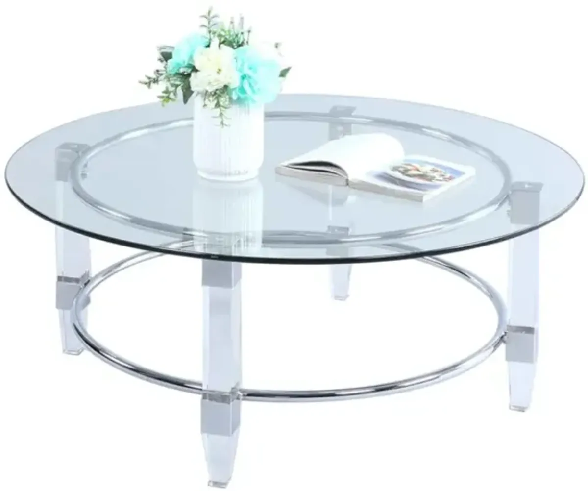 Chintaly Contemporary Round Glass Top Cocktail Table