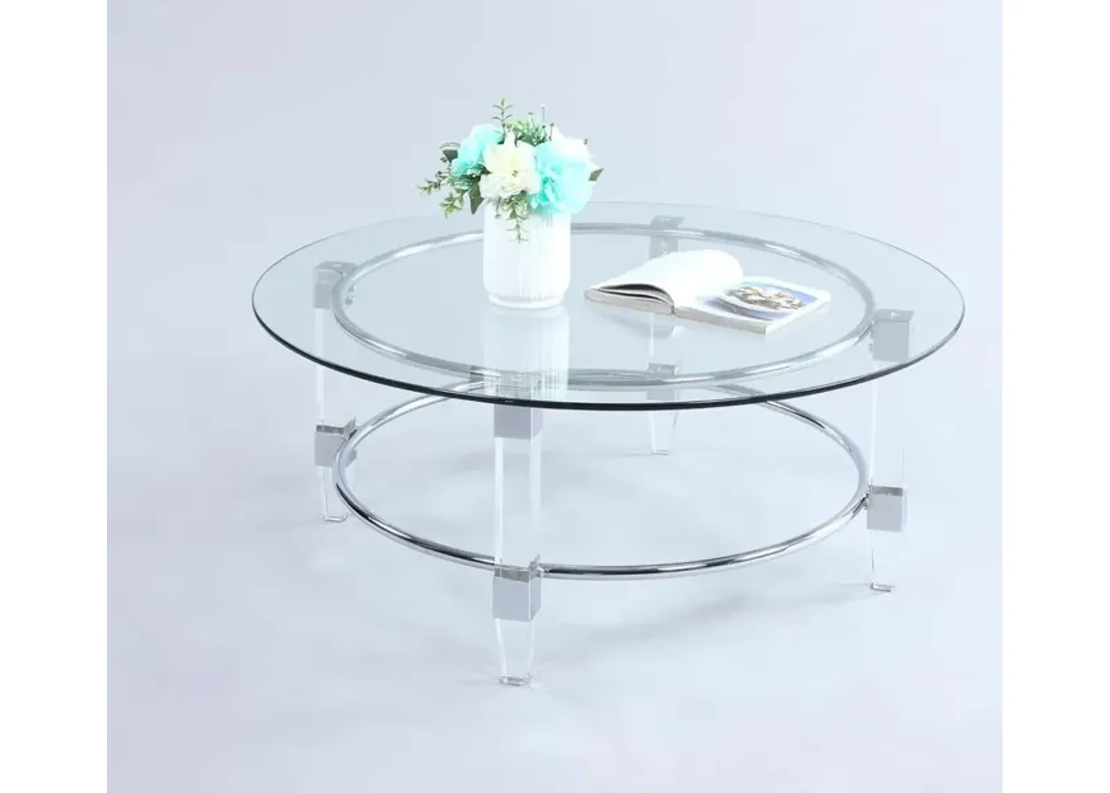 Chintaly Contemporary Round Glass Top Cocktail Table