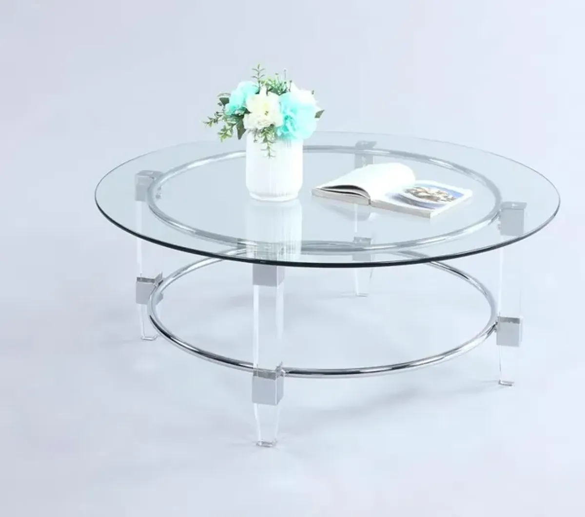 Chintaly Contemporary Round Glass Top Cocktail Table