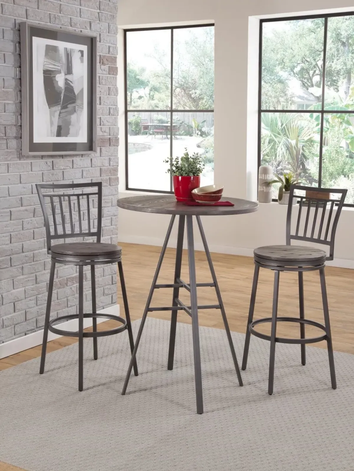 American Woodcrafters Filmore Stool with Back Metal Frame in Slate Grey with Grey Oak Seat