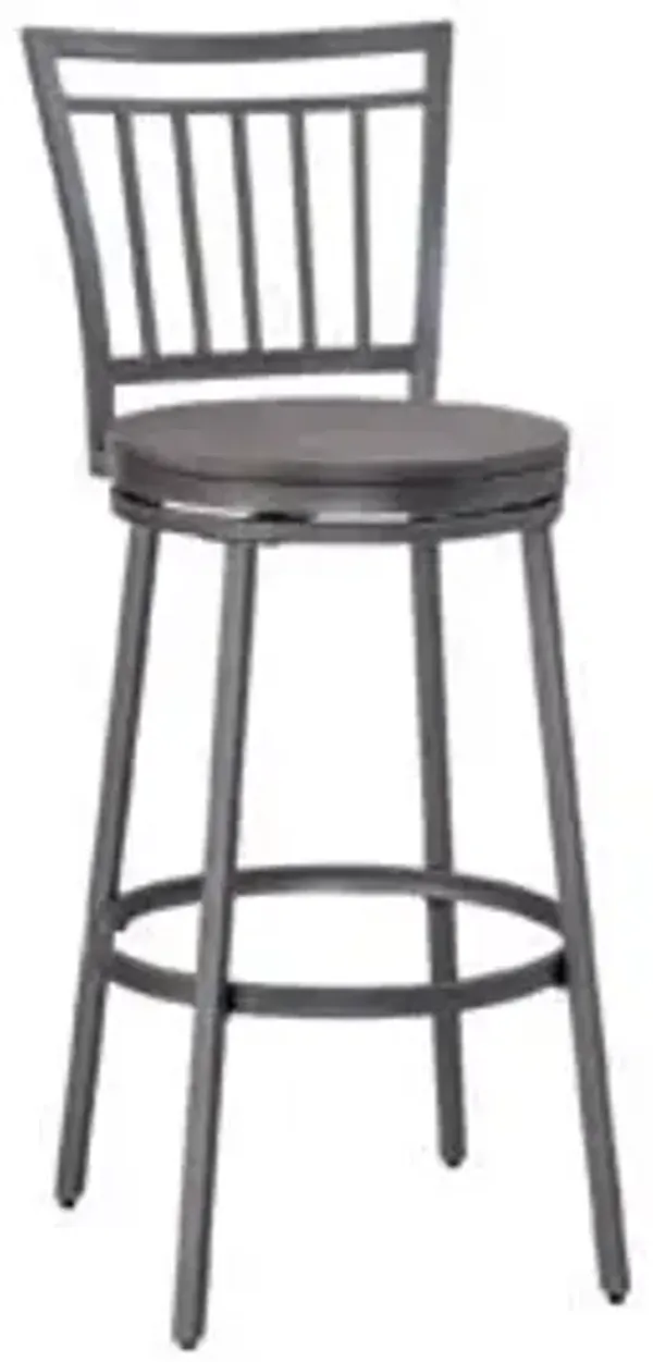 American Woodcrafters Filmore Stool with Back Metal Frame in Slate Grey with Grey Oak Seat