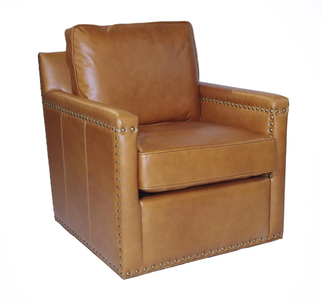 MERCER SWIVEL ACCENT CHAIR IN CARAMEL LEATHER