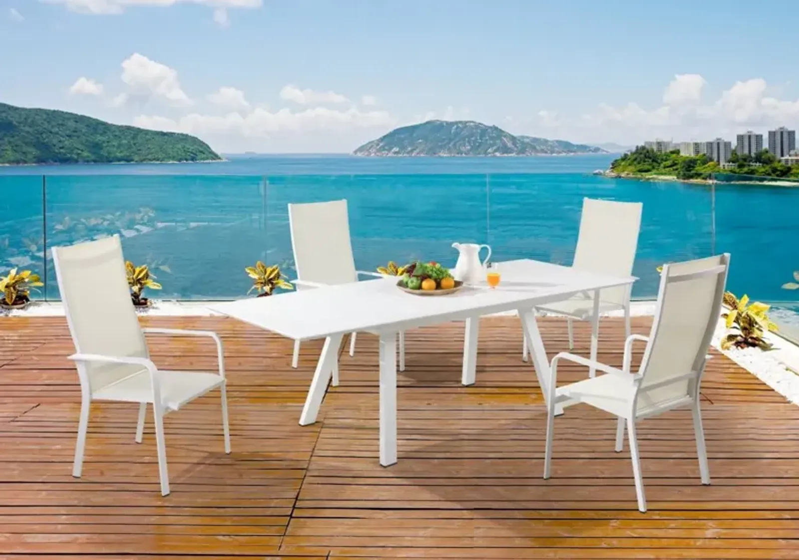 Chintaly Malibu White Contemporary Uv Resistant Outdoor Extendable Dining Table