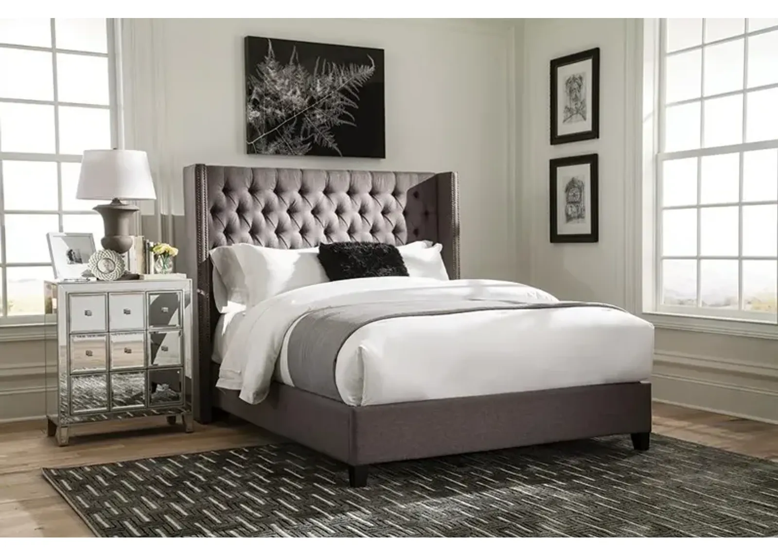 Coaster Bancroft Upholstered King Wingback Bed Grey