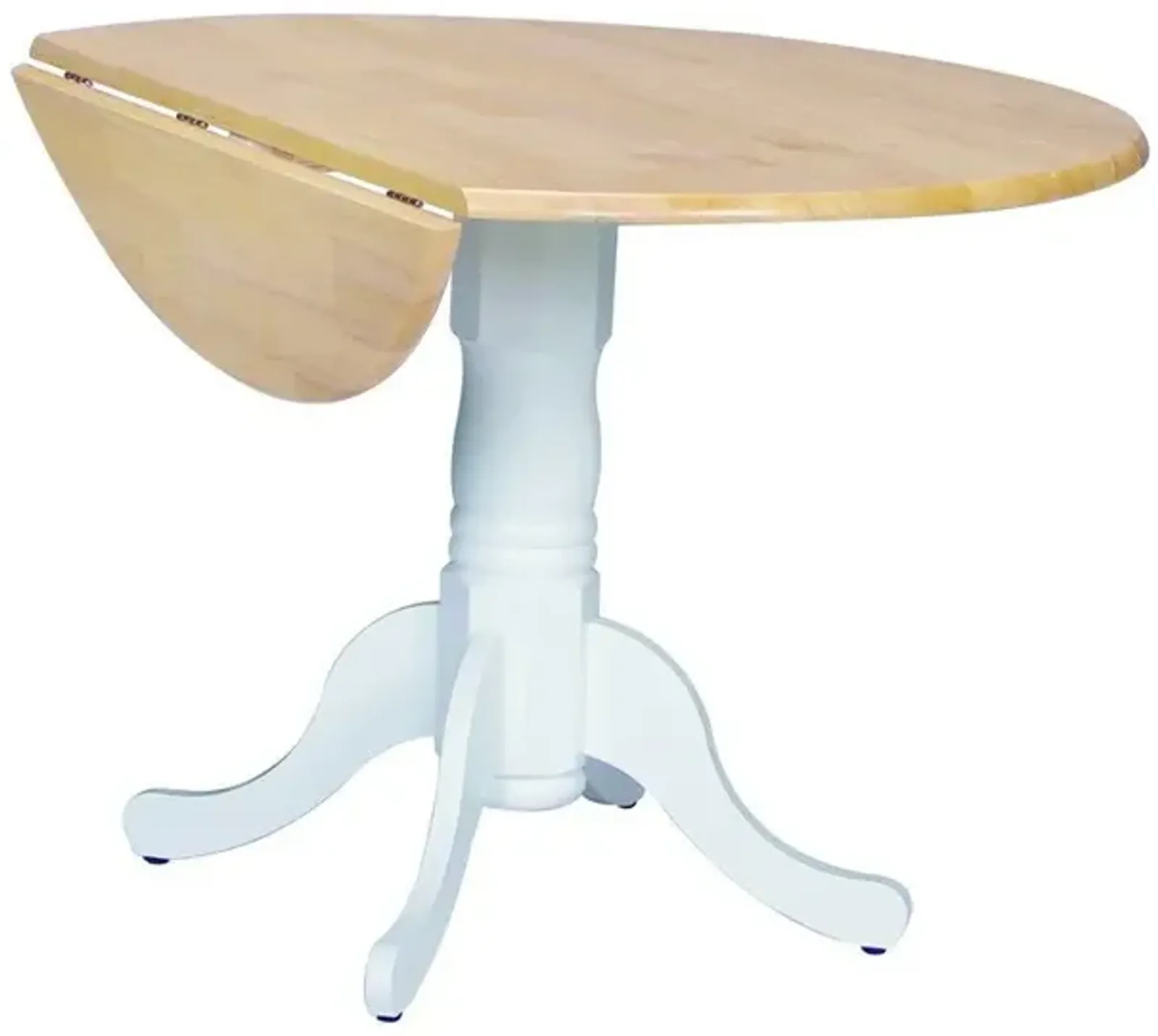 John Thomas Dining Essentials Round Drop Leaf Pedestal Table in White & Natural