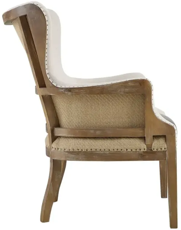 Steve Silver George Alabaster Wingback Accent Barrel Chair In Distressed Oak