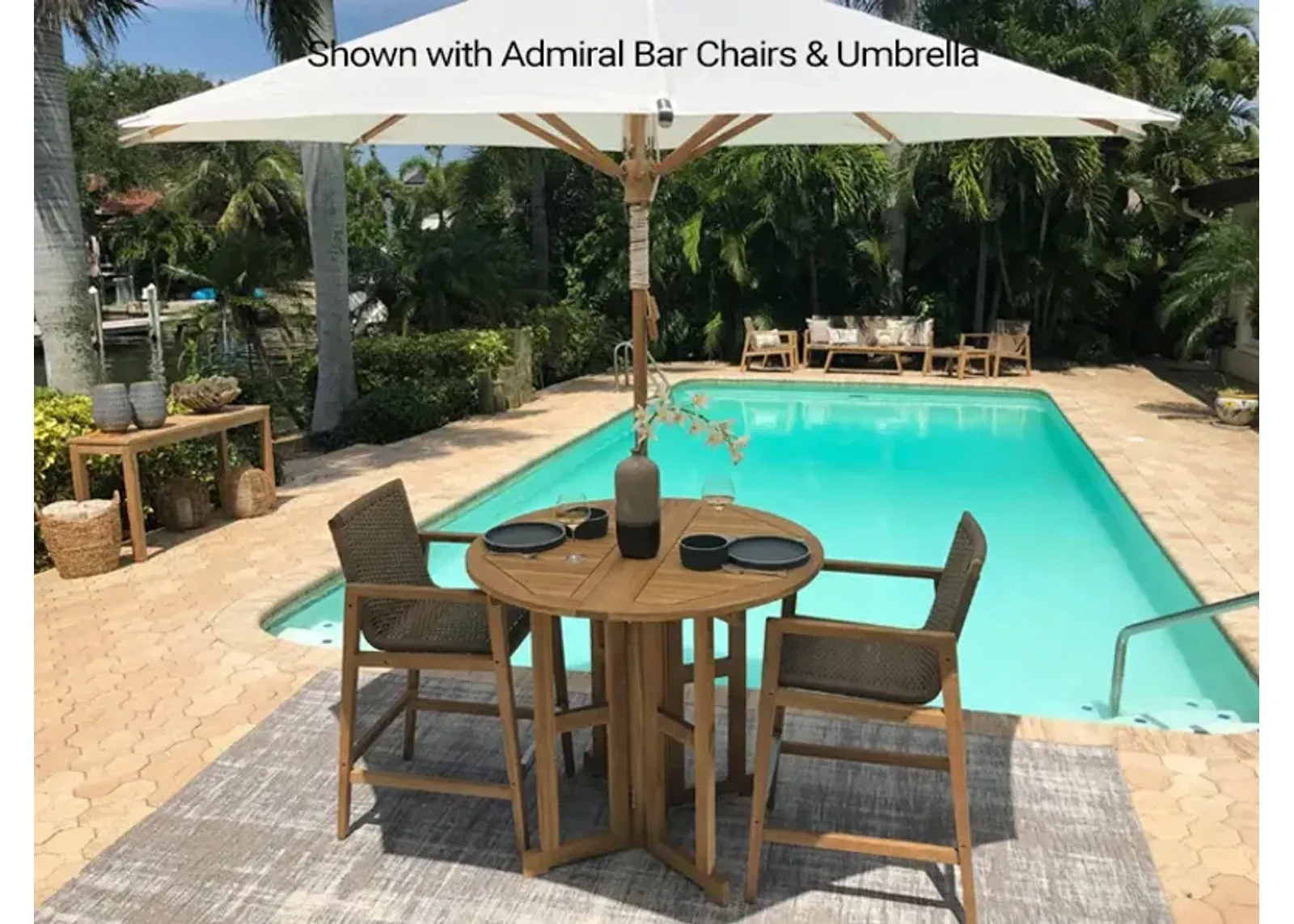 Royal Teak Round Outdoor Bar Drop-Leaf Table