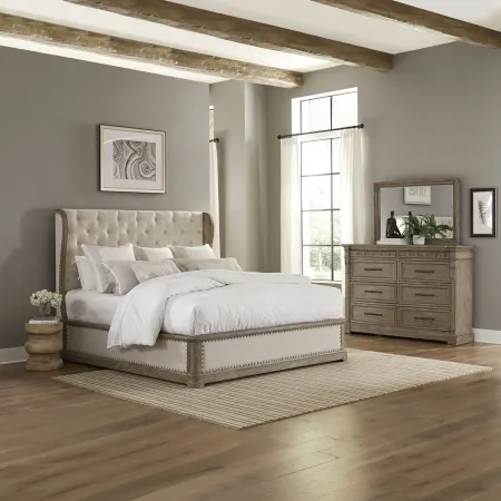 QUEEN SHELTER BED DRESSER MIRROR - TOWN AND COUNTRY