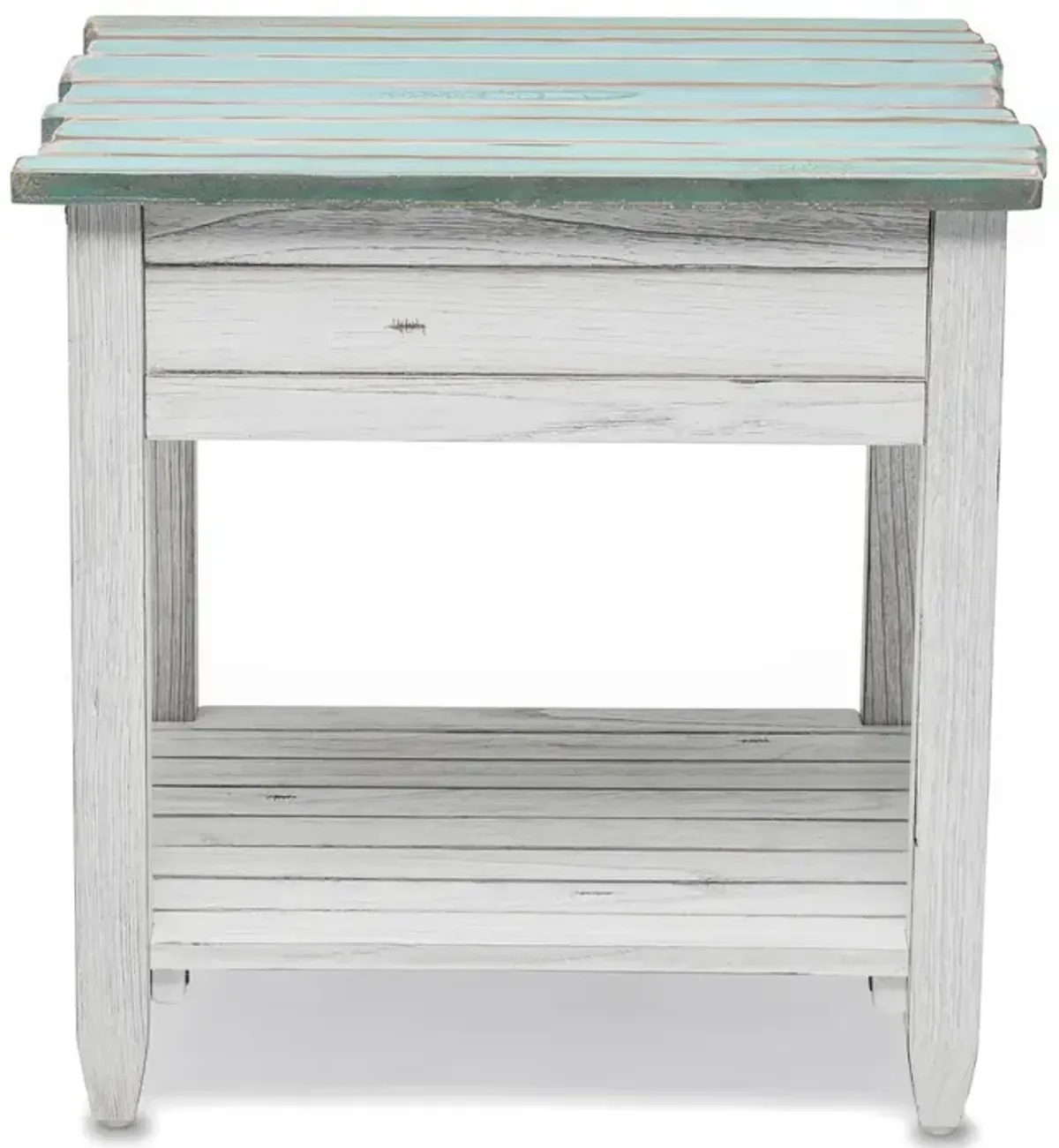 Seawinds Picket Fence End Table Distressed Bleu/White Finish