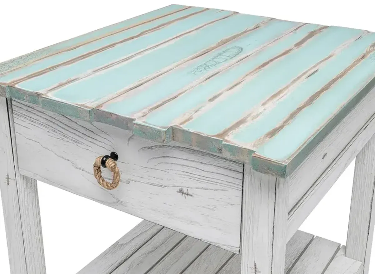 Seawinds Picket Fence End Table Distressed Bleu/White Finish