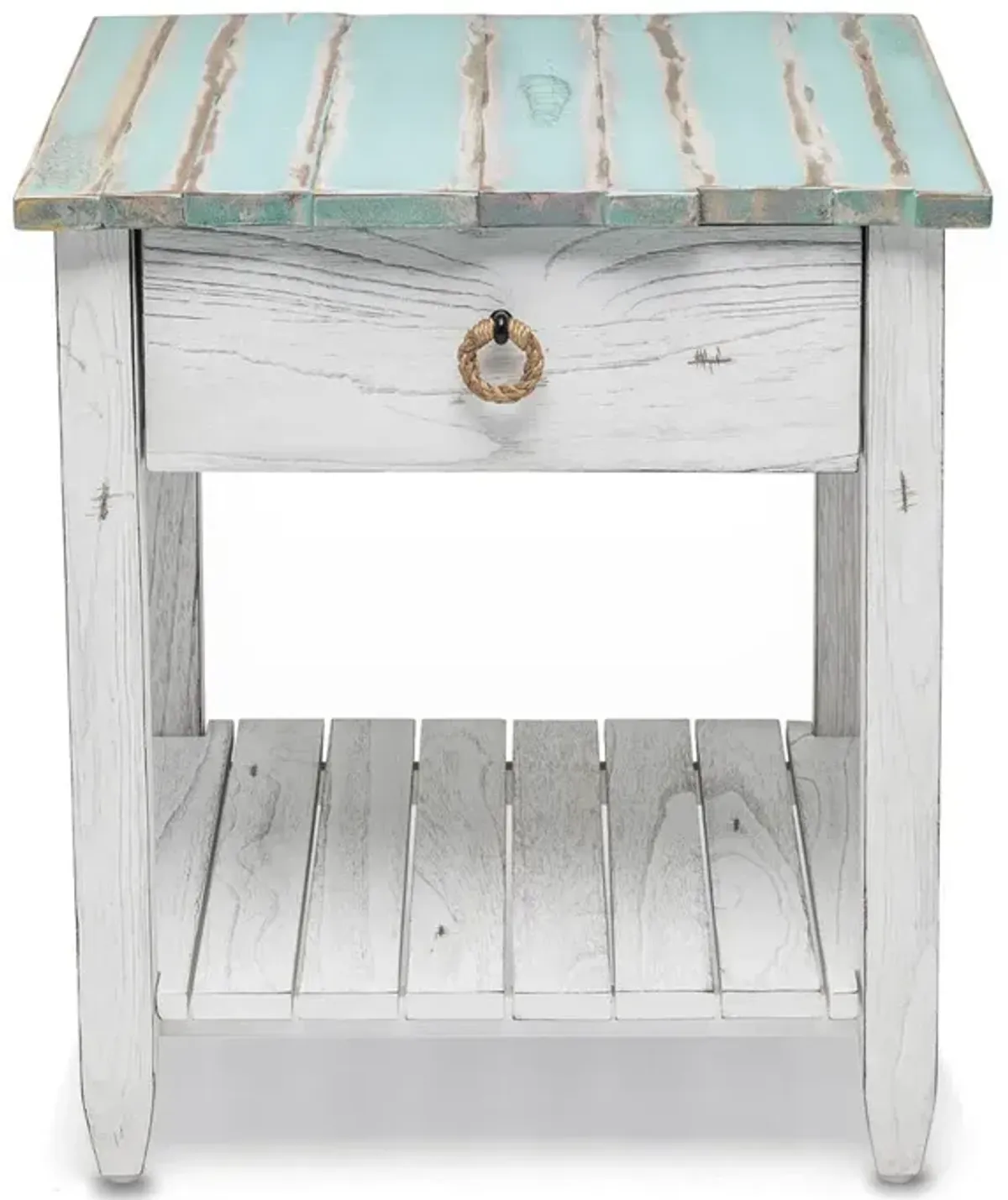 Seawinds Picket Fence End Table Distressed Bleu/White Finish