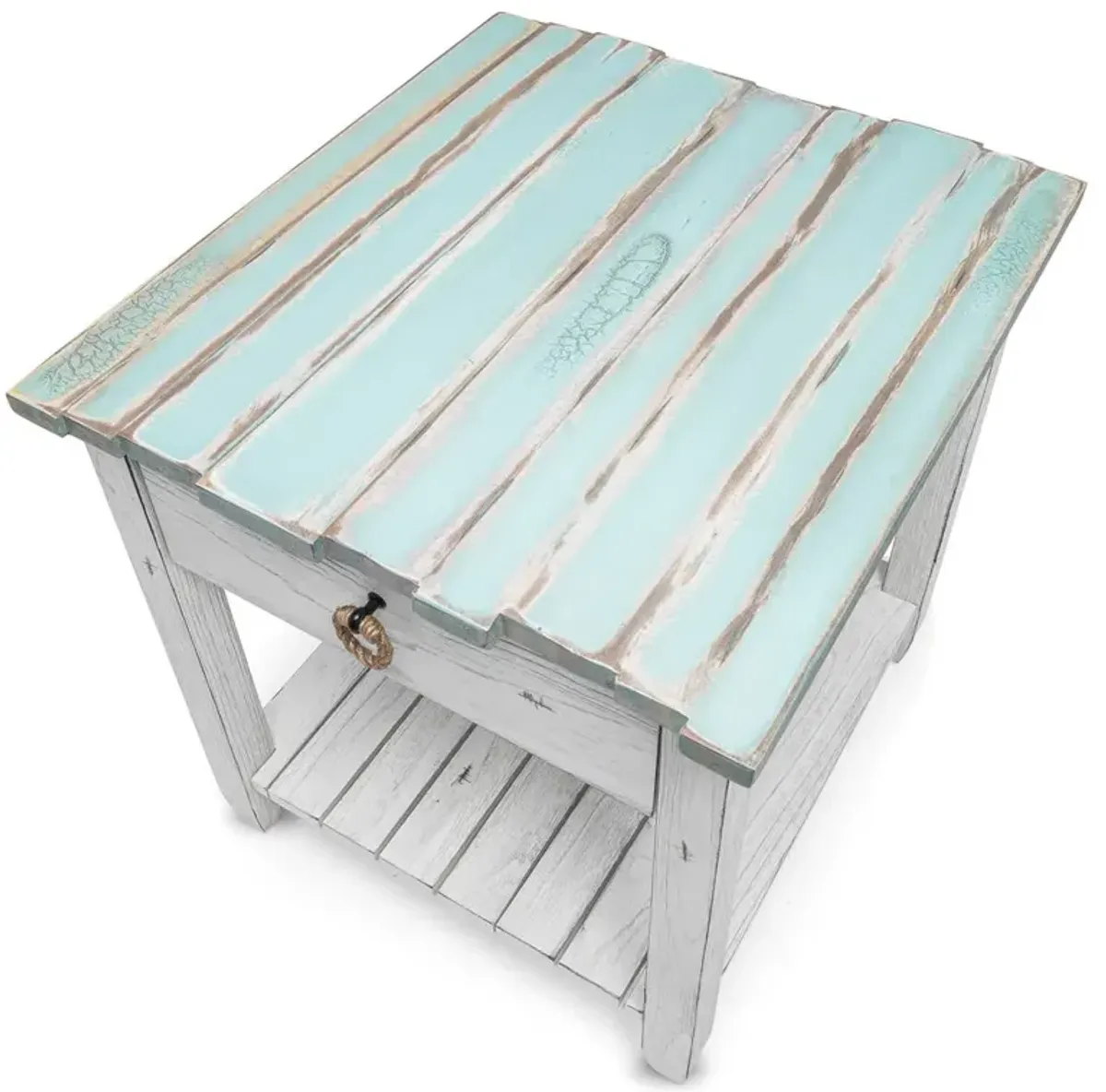 Seawinds Picket Fence End Table Distressed Bleu/White Finish