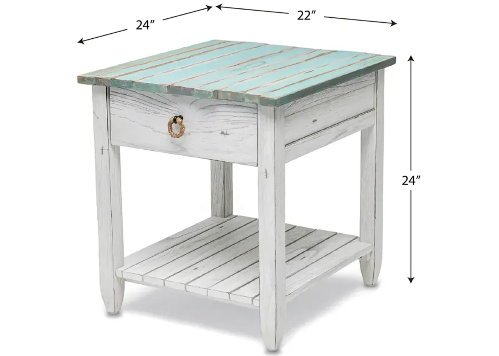 Seawinds Picket Fence End Table Distressed Bleu/White Finish