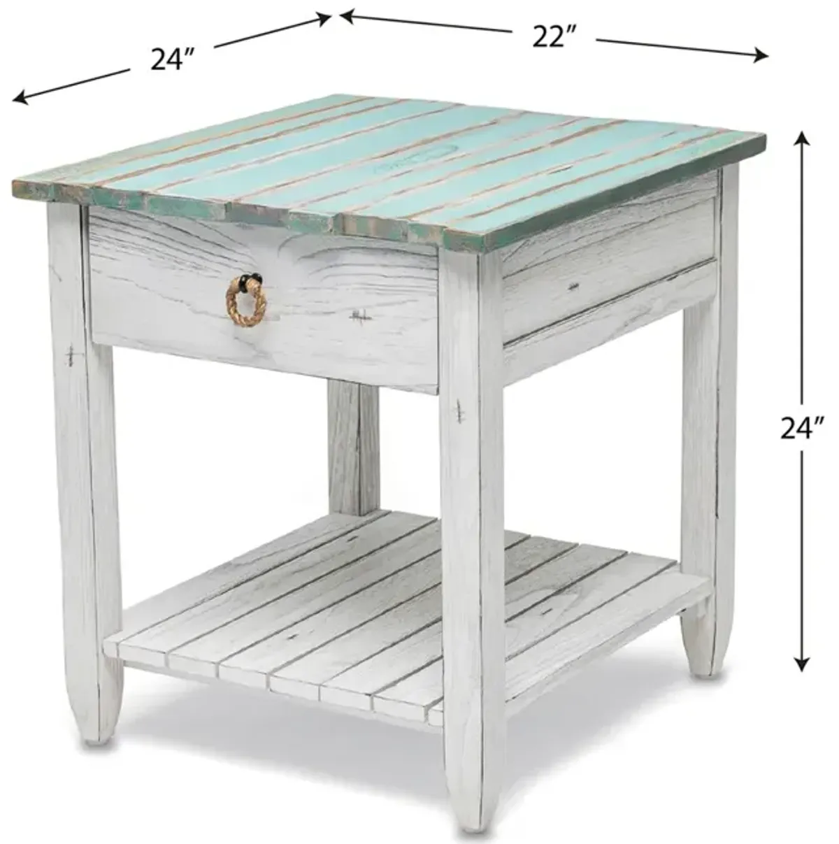 Seawinds Picket Fence End Table Distressed Bleu/White Finish