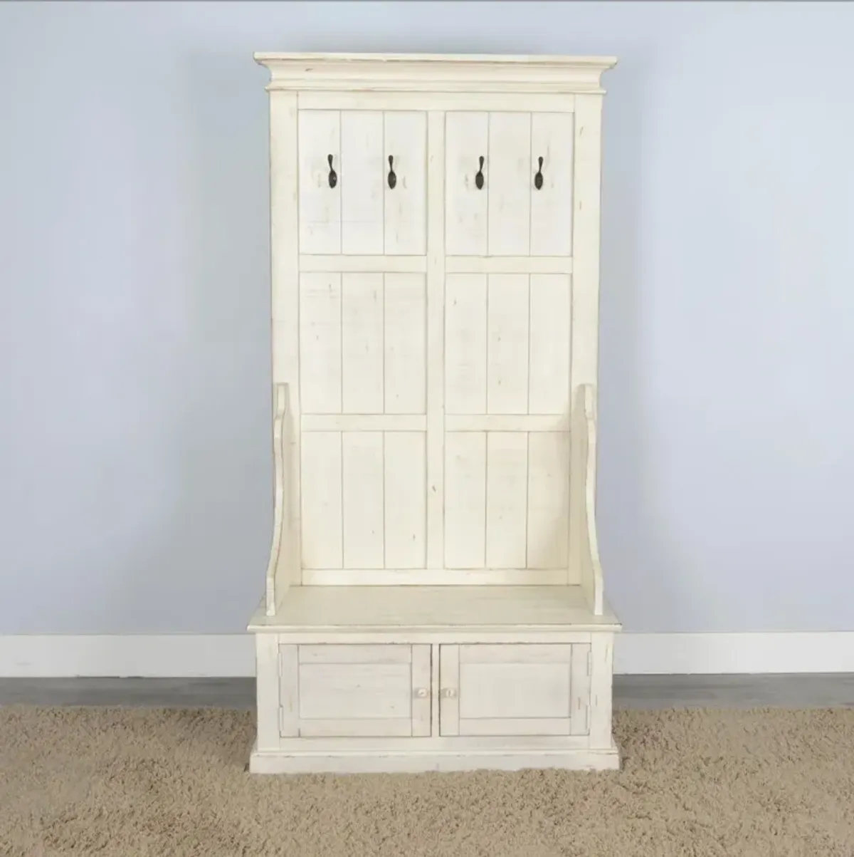 Sunny Designs Marina White Sand Hall Tree with Storage Bench