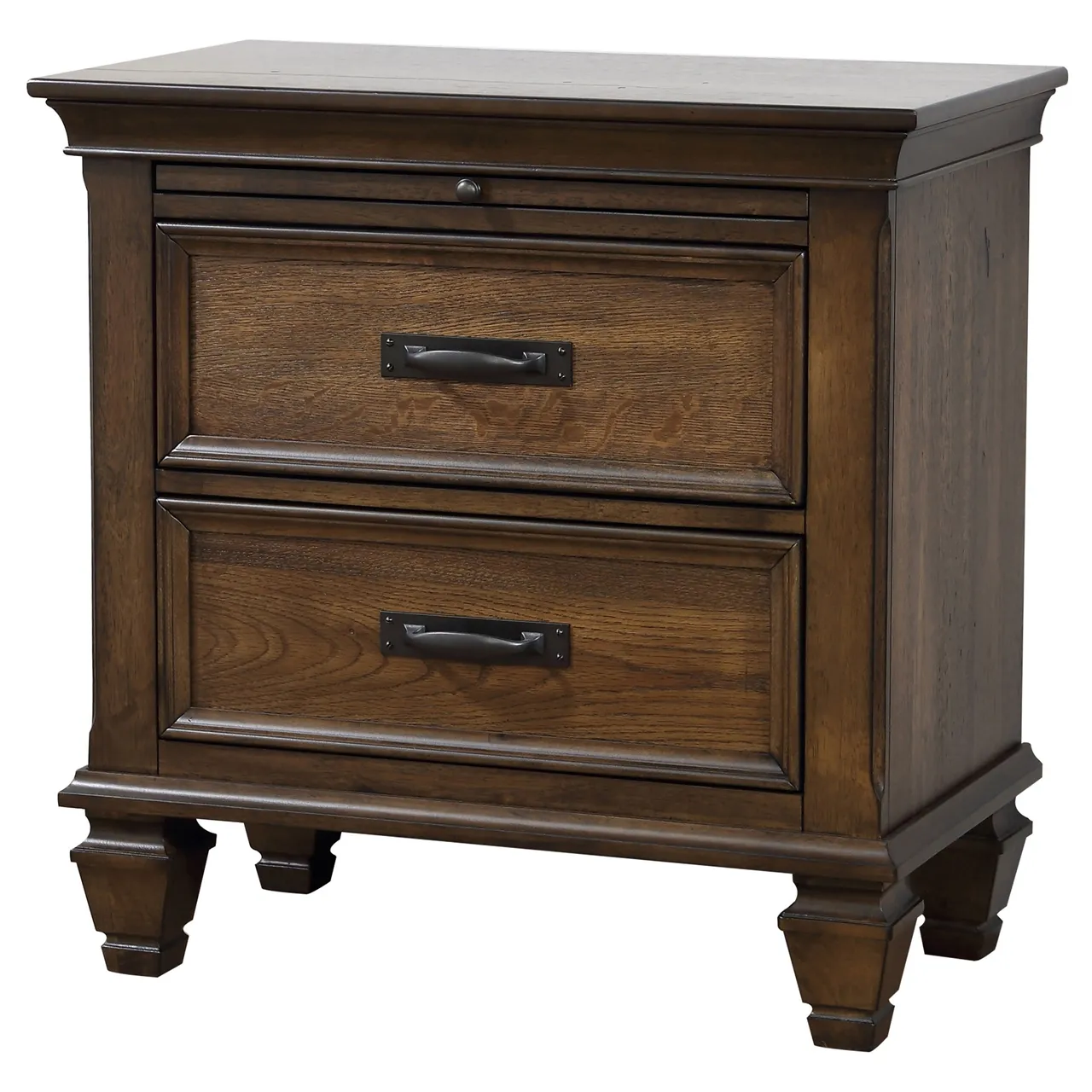 FRANCO TWO-DRAWER NIGHTSTAND WITH TRAY BURNISHED OAK