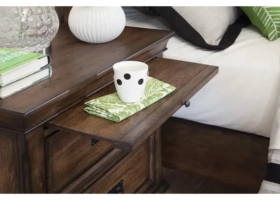 FRANCO TWO-DRAWER NIGHTSTAND WITH TRAY BURNISHED OAK