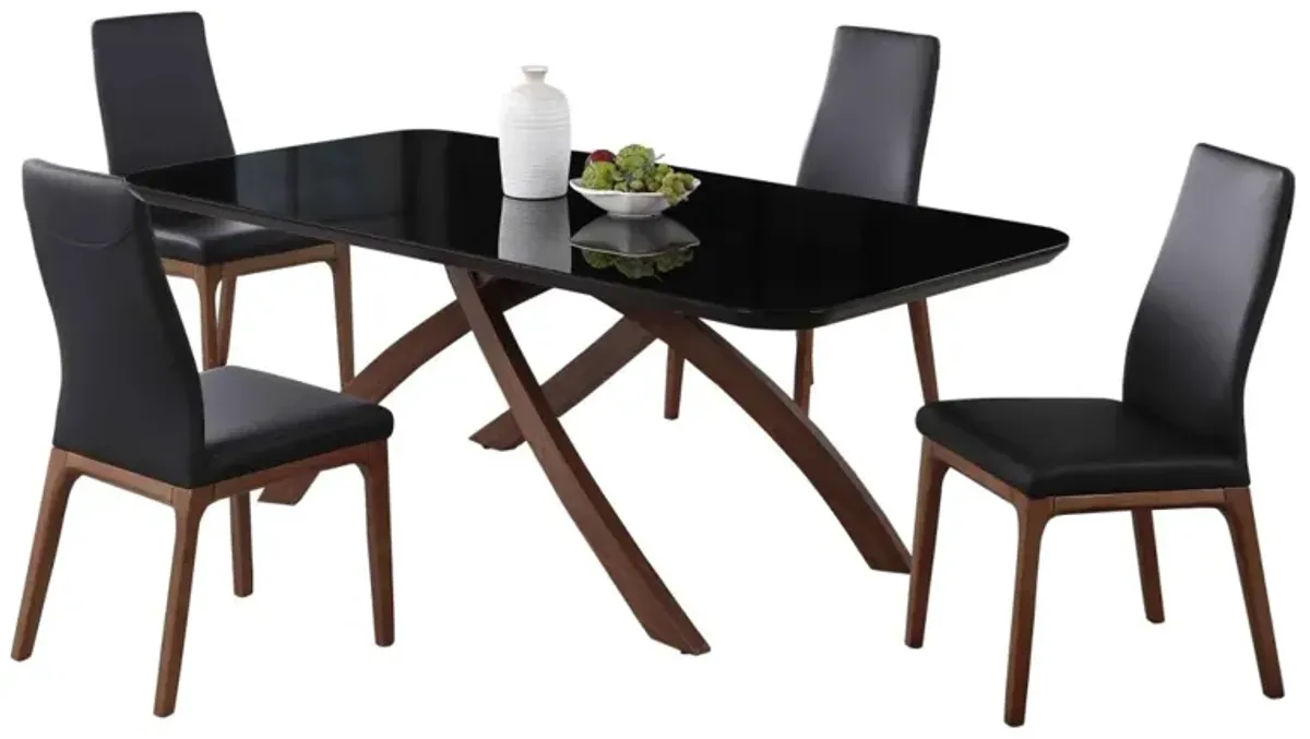 Chintaly Emily Black Dining Set with Black Glass Table & 4 Solid Wood Chairs