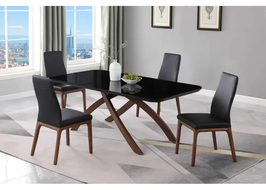 EMILY BLACK DINING SET WITH BLACK GLASS TABLE & 4 SOLID WOOD CHAIRS