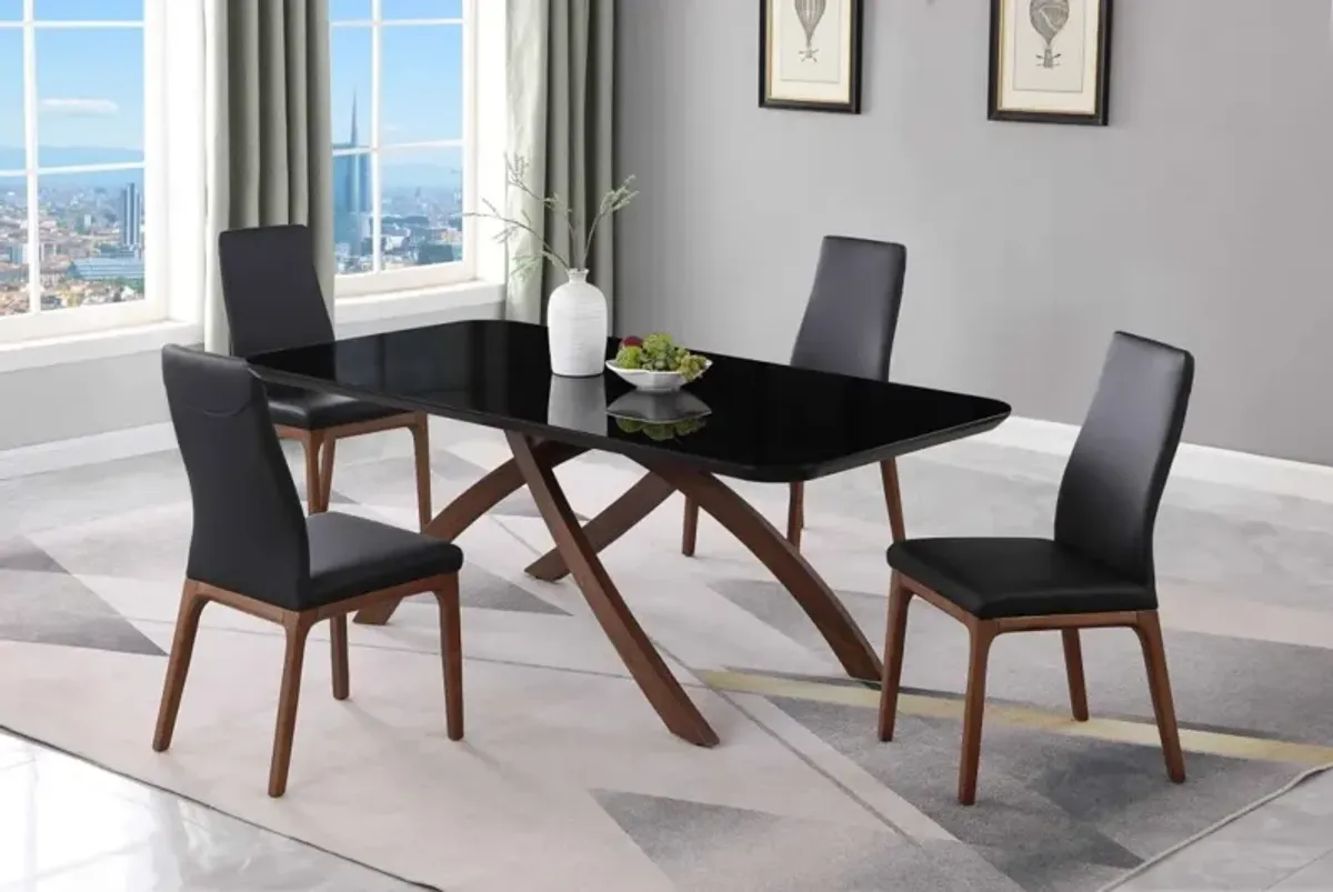 Chintaly Emily Black Dining Set with Black Glass Table & 4 Solid Wood Chairs