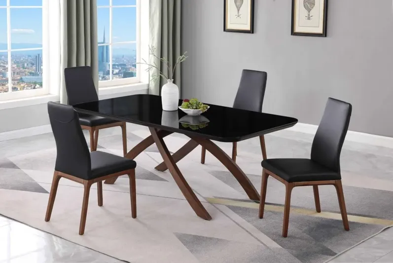 EMILY BLACK DINING SET WITH BLACK GLASS TABLE & 4 SOLID WOOD CHAIRS