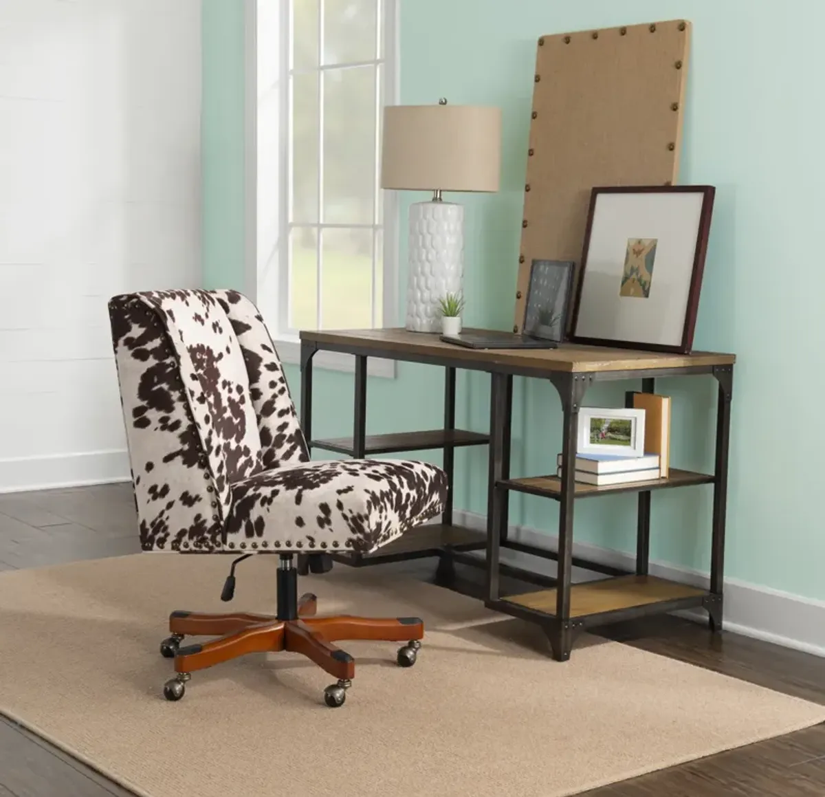 Linon Draper Brown & White Cow Print Home Office Desk Chair