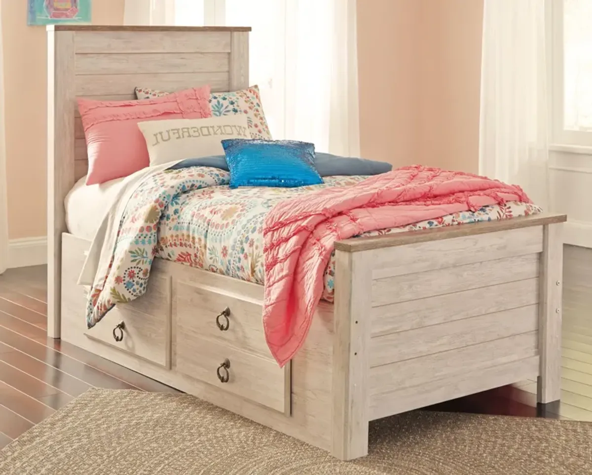 Ashley Kids/Teens Willowton Whitewash Twin Panel Bed with 2 Storage Drawers