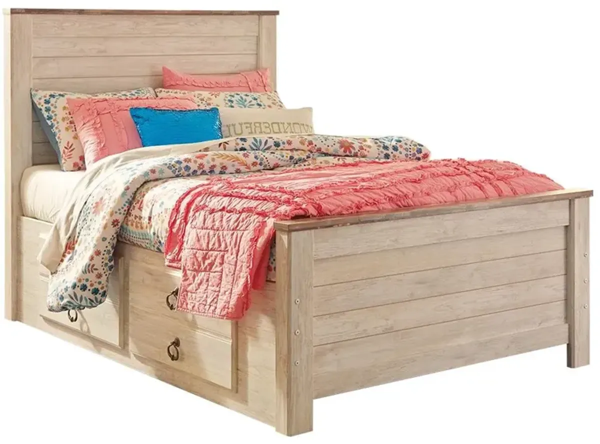 Ashley Kids/Teens Willowton Whitewash Twin Panel Bed with 2 Storage Drawers