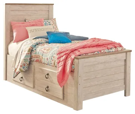 WILLOWTON TWIN PANEL BED WITH 2 STORAGE DRAWERS WHITEWASH SIGNATURE DESIGN