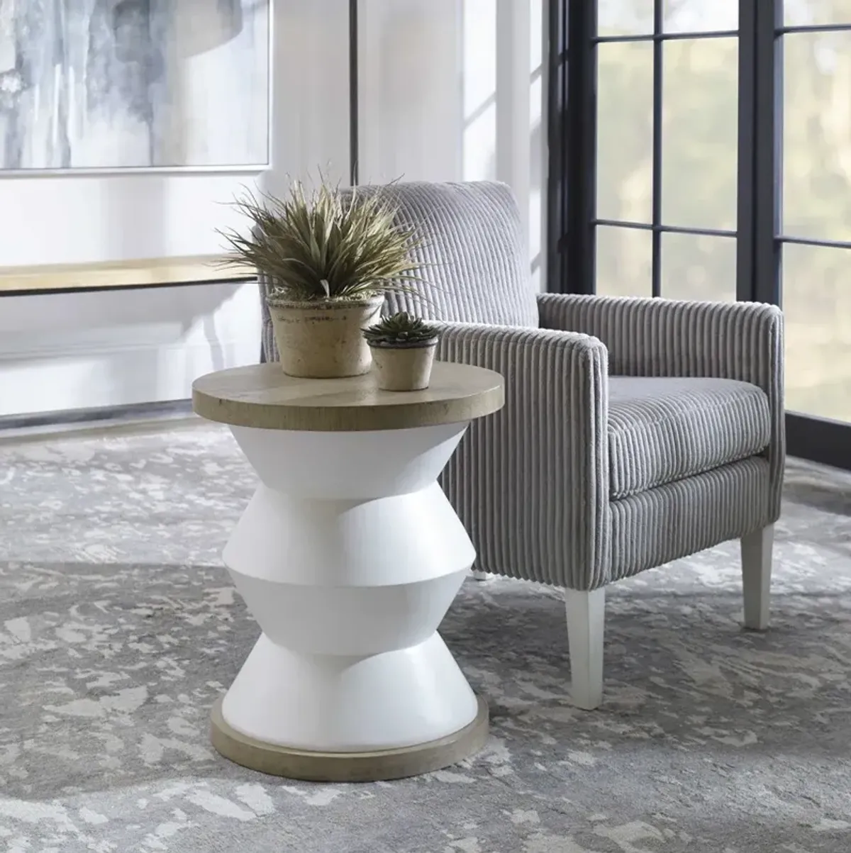 Uttermost Spool Light Honey/White Geometric Side Table