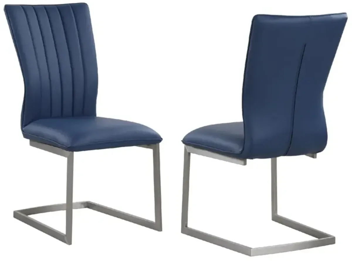 Chintaly Eileen Blue Contemporary Channel Back Cantilever Side Chair