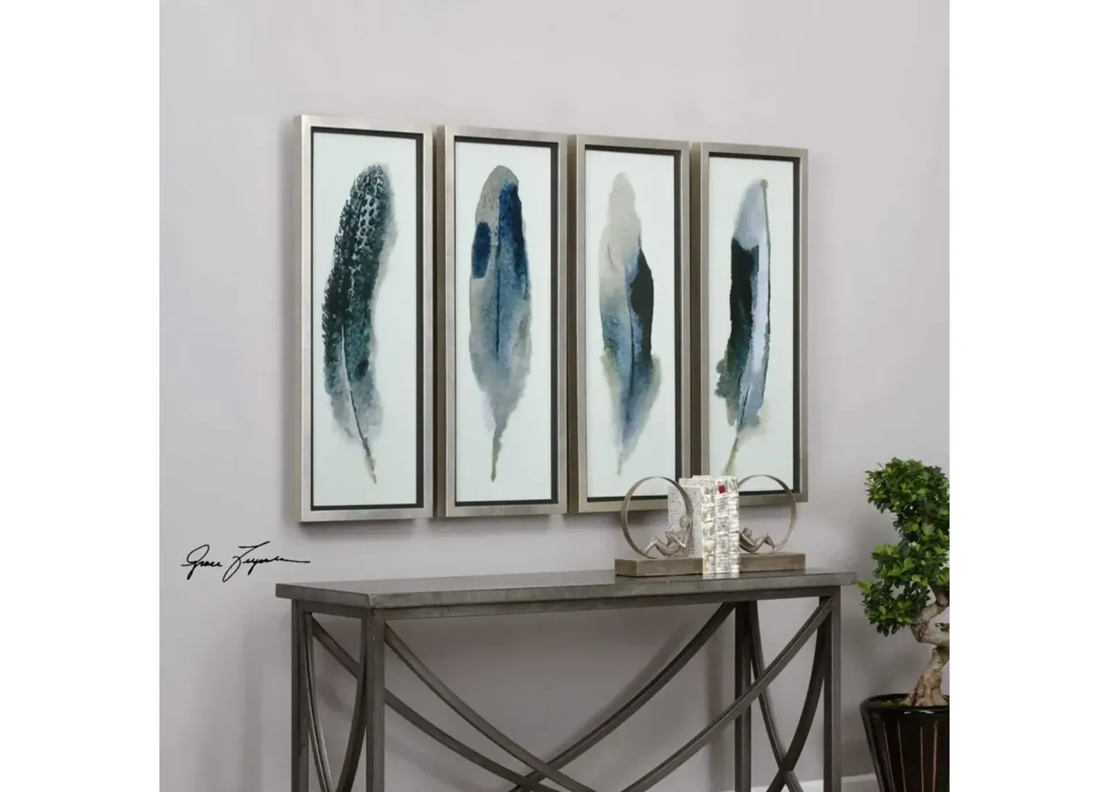 Uttermost Feathered Beauty 4-Piece Dark Blue Prints Wall Art