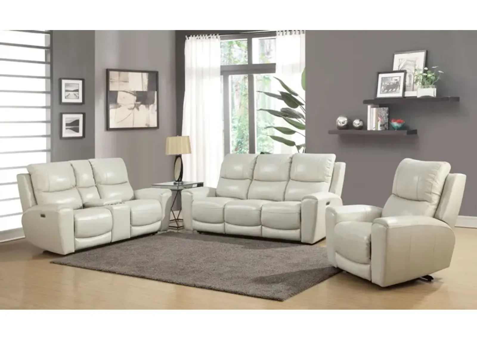 Steve Silver Laurel Leather Dual-Power Reclining Sofa Ivory