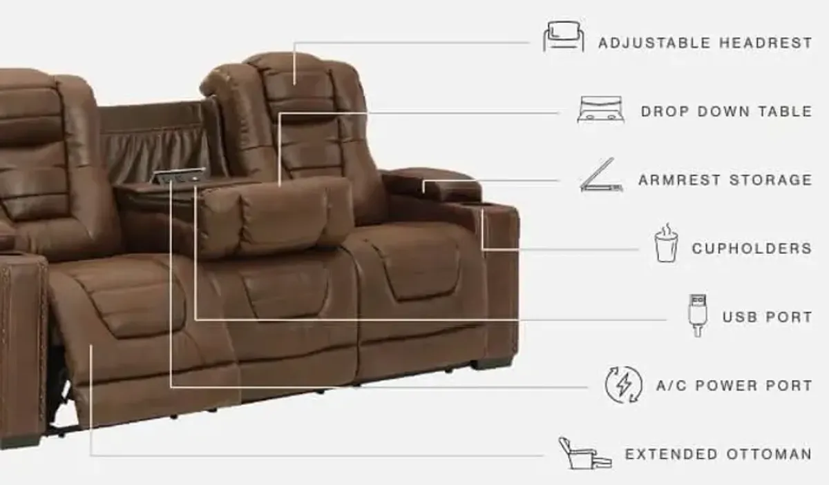 Ashley Owner's Box Thyme Power Reclining Sofa with Adjustable Headrest